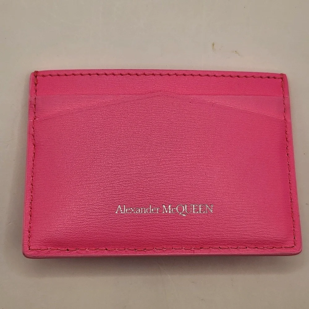 Alexander McQueen Bright Pink Leather Skull Card Holder Case Wallet Box Dust Bag